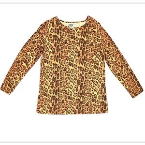 Diane Gilman Tan/Brown Long Sleeve Animal Print Leopard Top Size Large